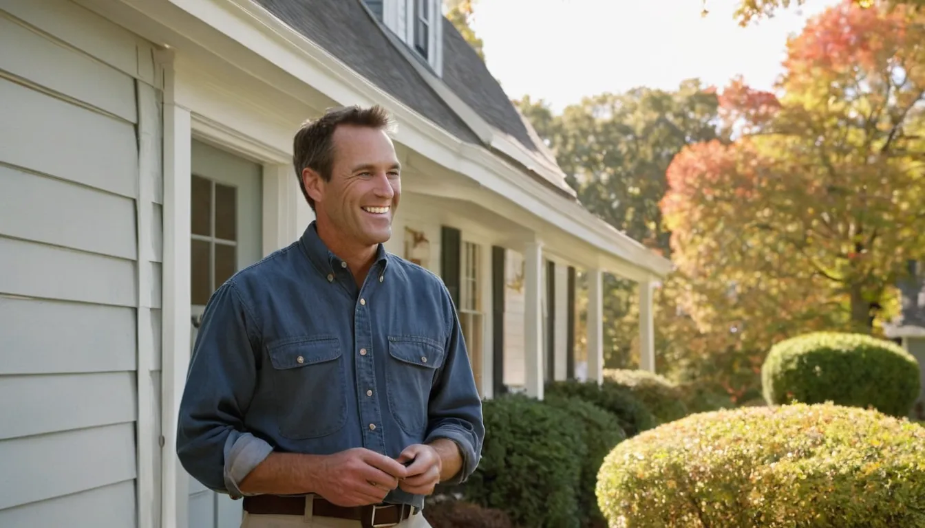 A friendly pest control provider talking with a homeowner at the front door of a home in Tuxedo